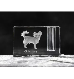 Chihuahua short-haired, Chihuahua smooth - Pen stand, crystal organiser with dog photo, unique desk decoration by Art-Dog brand