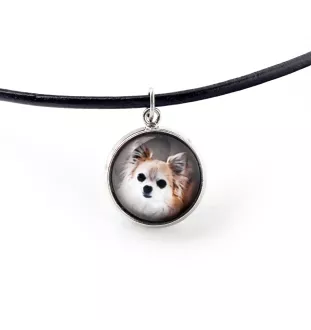 Chihuahua długowłosy naszyjnik i kolczyki ze zdjęciem Art-Dog