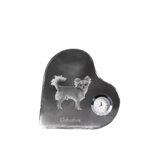 Chihuahua Kurzhaar - Kristalluhr mit einem Hundebild, Herzregal-Uhr, personalisierte Standuhr der Marke Art-Dog