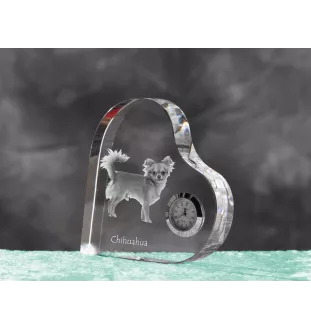 Chihuahua à poil court - horloge en cristal avec une photo de chien, horloge de table en forme de cœur, horloge debout personnalisée de la marque Art-Dog