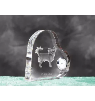 Chihuahua Kurzhaar - Kristalluhr mit einem Hundebild, Herzregal-Uhr, personalisierte Standuhr der Marke Art-Dog