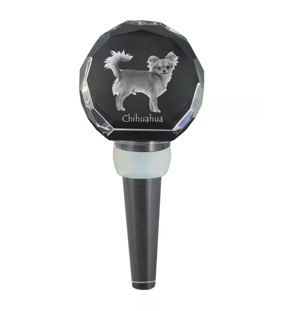 Chihuahua short-haired, Chihuahua smooth - Crystal bottle stopper, unique wine stopper with photo, personalised gift for sommelier by Art-Dog brand