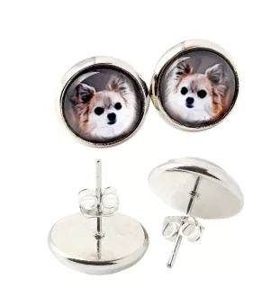 Chihuahua à poil long - boucles d'oreilles dans une boîte, votre photo, bijoux faits à la main, produit de la marque Art-Dog.