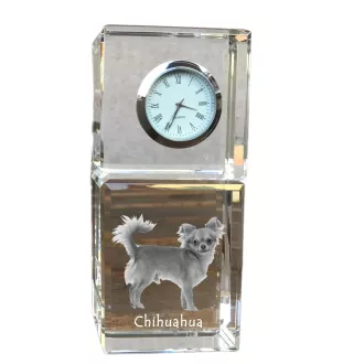 Chihuahua à poil court - montre en cristal avec photo, photo de chien dans un cristal, horloge de bureau personnalisée de la marque Art-Dog