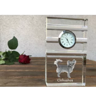 Chihuahua à poil court I - une horloge en verre avec une photo, une photo de chien dans un cristal, une horloge de bureau personnalisée de la marque Art-Dog