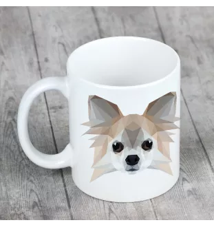 Chihuahua long-haired - cup with a geometric dog image and the inscription Art-Dog