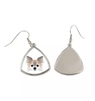 Chihuahua à poil long - boucles d'oreilles avec une photo et un motif de chien géométrique Art-Dog