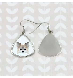 Chihuahua long-haired - earrings with a picture and the inscription geometric dog Art-Dog
