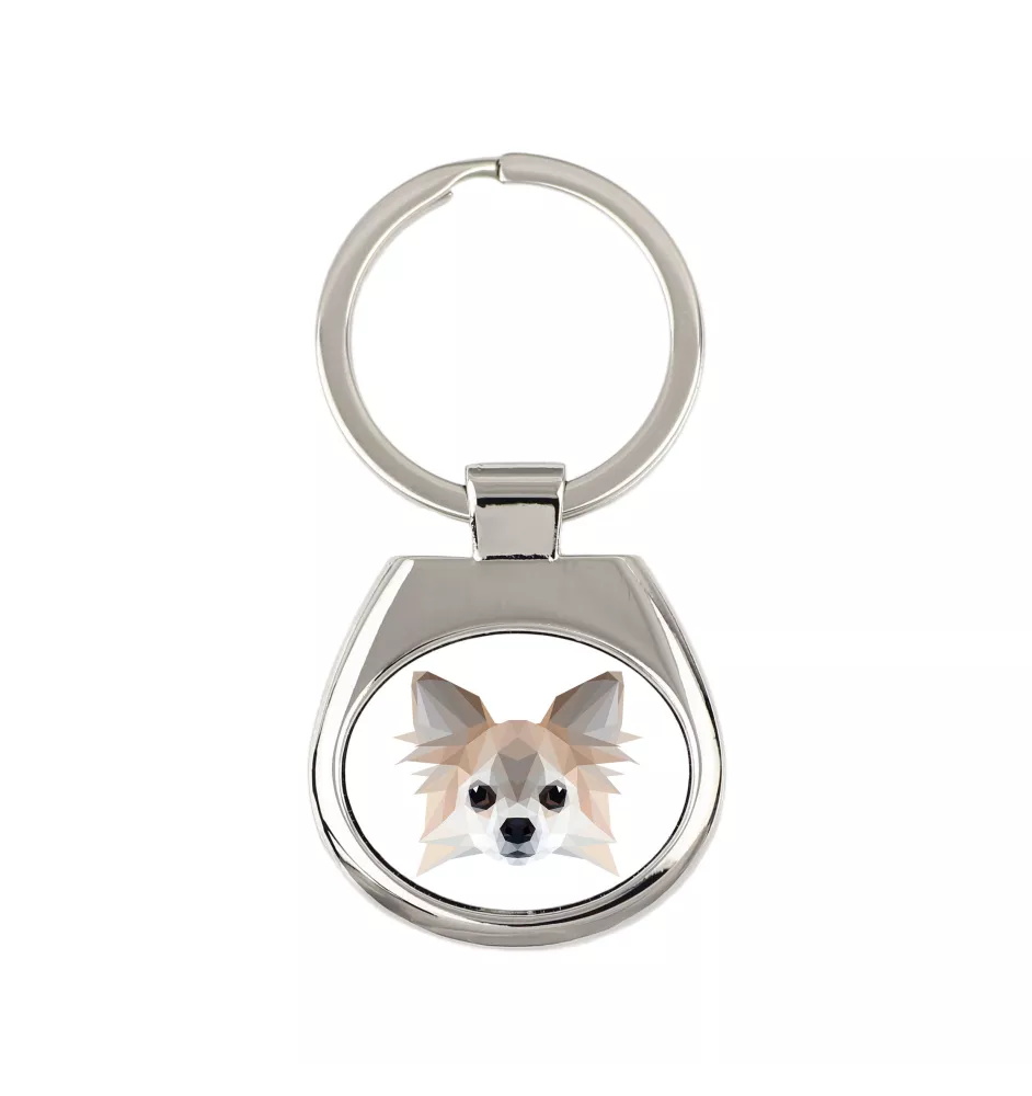 Chihuahua long-haired - geometric keychain with a photo and the inscription Art-Dog