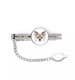 Chihuahua Langhaar - geometrische Krawattennadel mit Bild und Schriftzug von Art-Dog