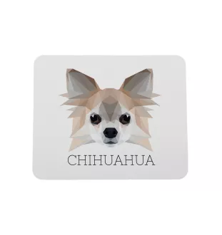 Chihuahua Langhaar - geometrisches Mauspad mit Bild und Aufschrift von Art-Dog