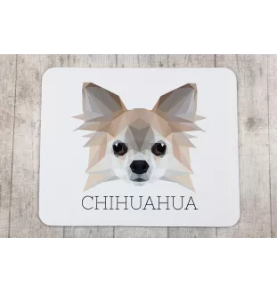 Chihuahua à poil long - tapis de souris géométrique avec photo et inscription Art-Dog
