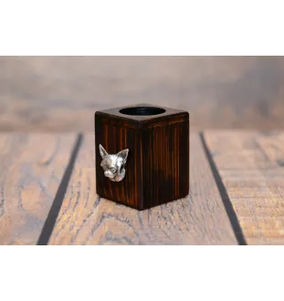 Chihuahua short-haired, Chihuahua smooth - wooden candle holder with a dog, a unique souvenir after losing a dog, a handicraft from the Art-Dog brand