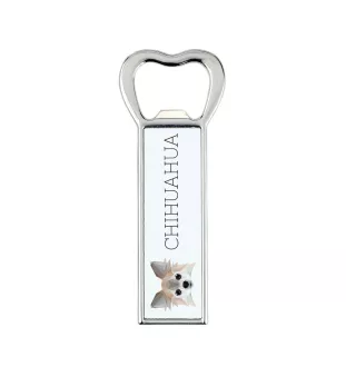Chihuahua à poil long - ouvre-bouteille avec une image et une inscription pour la bière Art-Dog