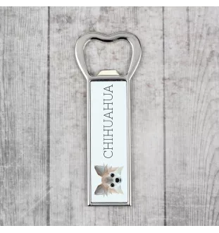 Chihuahua à poil long - ouvre-bouteille avec une image et une inscription pour la bière Art-Dog