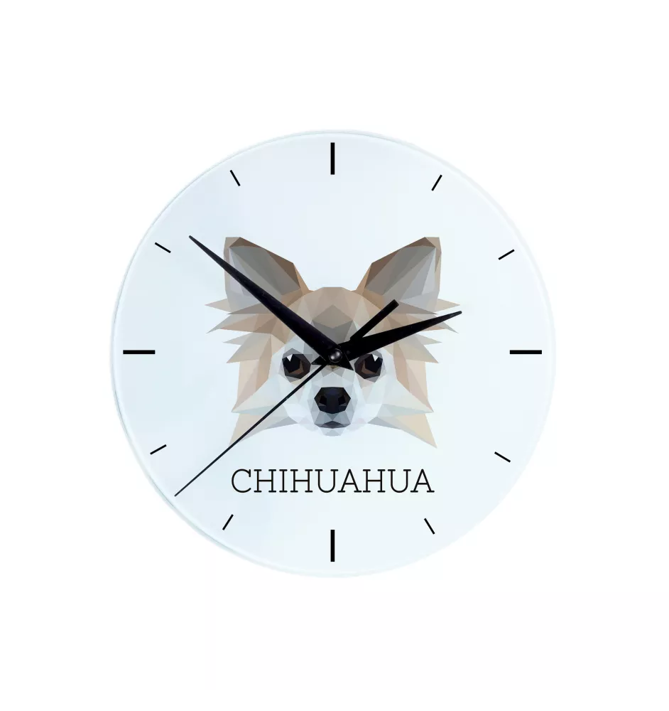 Chihuahua long-haired - geometric wall clock with a picture and the brand name Art-Dog