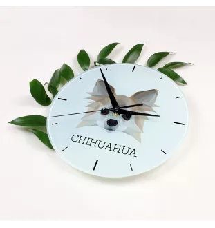 Chihuahua à poil long - horloge murale géométrique avec photo et logo de la marque Art-Dog