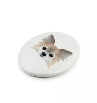 Chihuahua Langhaar - Fliese mit geometrischem Bild und Schriftzug der Marke Art-Dog