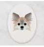 Chihuahua Langhaar - Fliese mit geometrischem Bild und Schriftzug der Marke Art-Dog