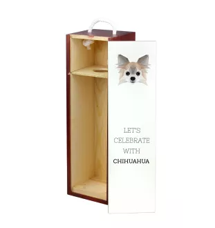 Chihuahua Langhaar - geometrische Box mit einem Bild und Schriftzug für Wein der Marke Art-Dog