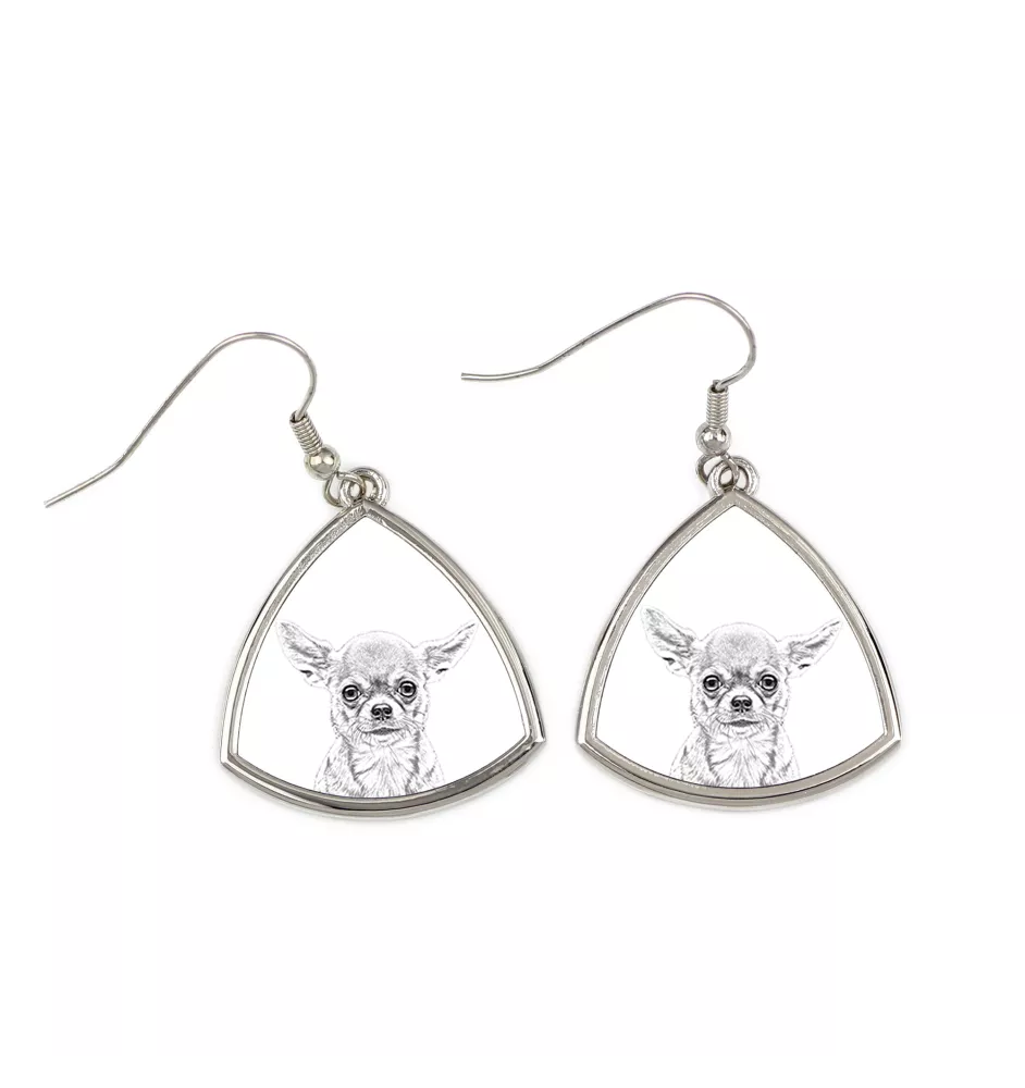 Chihuahua à poil long - boucles d'oreilles avec chien, boucles d'oreilles pendantes avec photo, bijoux personnalisés avec impression de la marque Art-Dog