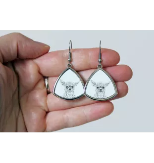 Chihuahua à poil long - boucles d'oreilles avec chien, boucles d'oreilles pendantes avec photo, bijoux personnalisés avec impression de la marque Art-Dog
