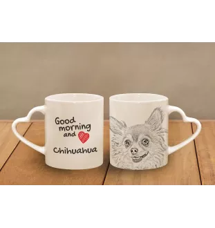 Chihuahua Langhaar - Tasse mit Hund, entzückende Tasse mit herzförmigem Henkel, universelles Geschenk der Marke Art-Dog
