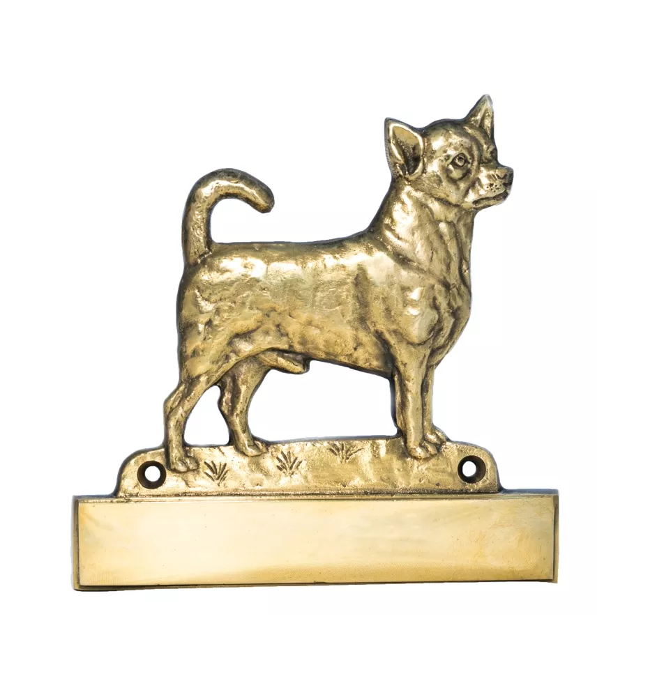 Chihuahua à poil court - plaque d'adresse avec chien, plaque de nom en laiton, plaque de porte personnalisée avec le nom de la marque Art-Dog