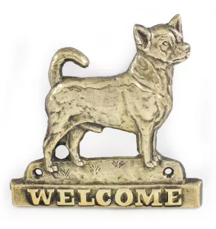 Chihuahua Kurzhaar - Türschild mit Hund, messingfarbenes Willkommensschild, einzigartiges Schild mit der Aufschrift Welcome von der Marke Art-Dog