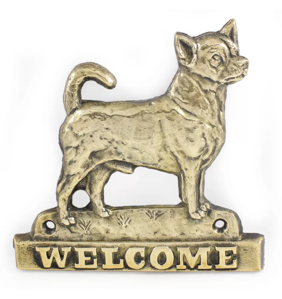 Chihuahua à poil court - une plaque de porte avec un chien, une plaque de bienvenue en laiton, une enseigne exceptionnelle avec l'inscription Welcome de la marque Art-Dog