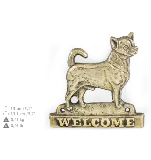 Chihuahua Kurzhaar - Türschild mit Hund, messingfarbenes Willkommensschild, einzigartiges Schild mit der Aufschrift Welcome von der Marke Art-Dog