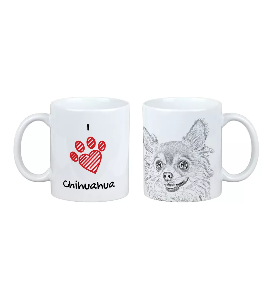 Chihuahua à poil long - tasse avec chien, une tasse adorable avec une illustration, un cadeau avec votre photo de la marque Art-Dog