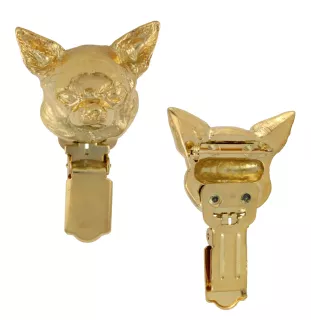 Chihuahua short-haired, Chihuahua smooth I - brooch with a clip, gold-plated holder for a start number, a gift for a dog show by Art-Dog brand.