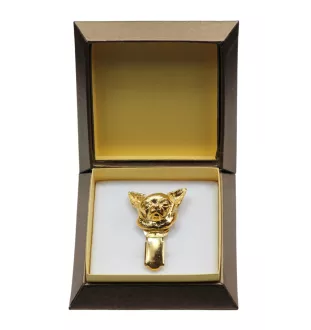 Chihuahua short-haired, Chihuahua smooth I - brooch with a clip, gold-plated holder for a start number, a gift for a dog show by Art-Dog brand.