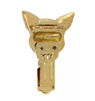 Chihuahua short-haired, Chihuahua smooth I - brooch with a clip, gold-plated holder for a start number, a gift for a dog show by Art-Dog brand.
