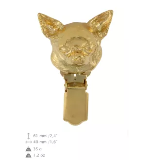 Chihuahua short-haired, Chihuahua smooth I - brooch with a clip, gold-plated holder for a start number, a gift for a dog show by Art-Dog brand.