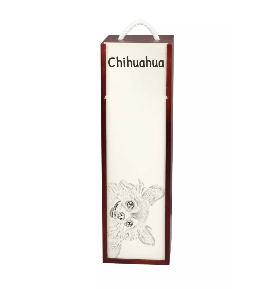 Chihuahua long-haired - wine box with a dog, alcohol box with graphics, personalized gift box from the Art-Dog brand