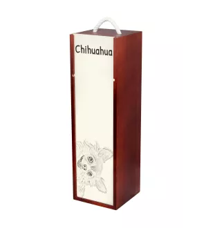 Chihuahua long-haired - wine box with a dog, alcohol box with graphics, personalized gift box from the Art-Dog brand