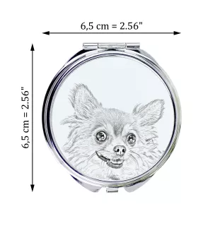 Chihuahua long-haired - Pocket mirror with a dog, personalized mirror for a purse, compact mirror with Art-Dog brand print.