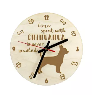 Chihuahua à poil court - horloge avec chien, horloge en bois, horloge murale pour les amoureux des chiens, horloge de bureau et étagère, Art-Dog