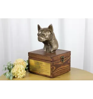 Chihuahua short-haired, Chihuahua smooth I - urn for dog ashes with a statuette, small urn for a dog, personalized urn with a bust of a dog by Art-Dog brand