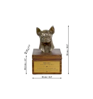 Chihuahua short-haired, Chihuahua smooth I - urn for dog ashes with a statuette, small urn for a dog, personalized urn with a bust of a dog by Art-Dog brand