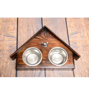 Chihuahua short-haired, Chihuahua smooth - wooden stand with bowls for a dog, decorative dog bowls, a gift for adopting a dog from the Art-Dog brand