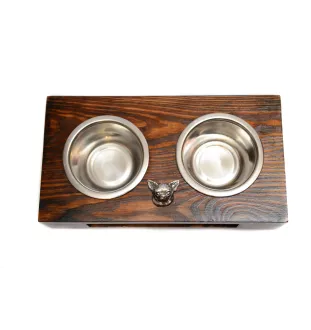 Chihuahua short-haired, Chihuahua smooth - wooden stand with bowls for a dog, steel dog bowls, a gift for adopting a dog from the Art-Dog brand