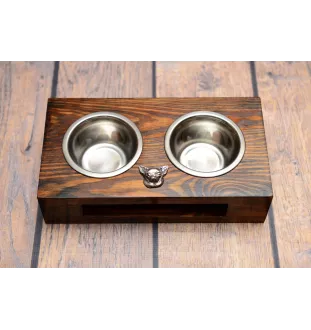 Chihuahua à poil court - support en bois avec des bols pour chien, bols pour chien en acier, cadeau pour l'adoption d'un chien de la marque Art-Dog