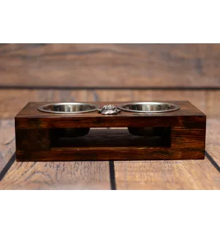 Chihuahua short-haired, Chihuahua smooth - wooden stand with bowls for a dog, steel dog bowls, a gift for adopting a dog from the Art-Dog brand