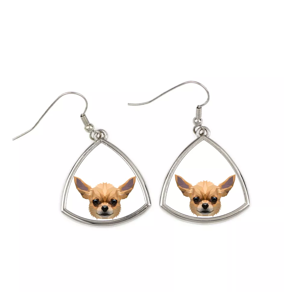 Chihuahua à poil court - boucles d'oreilles avec une photo et un motif de chien géométrique Art-Dog