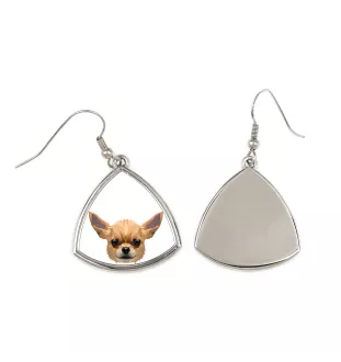 Chihuahua à poil court - boucles d'oreilles avec une photo et un motif de chien géométrique Art-Dog