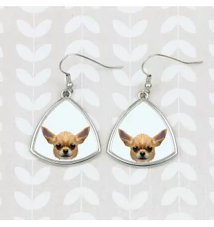 Chihuahua à poil court - boucles d'oreilles avec une photo et un motif de chien géométrique Art-Dog