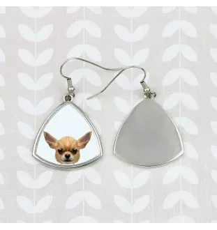 Chihuahua à poil court - boucles d'oreilles avec une photo et un motif de chien géométrique Art-Dog